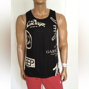 10.Deep Black and White Graphic Men's Tank Top Size M